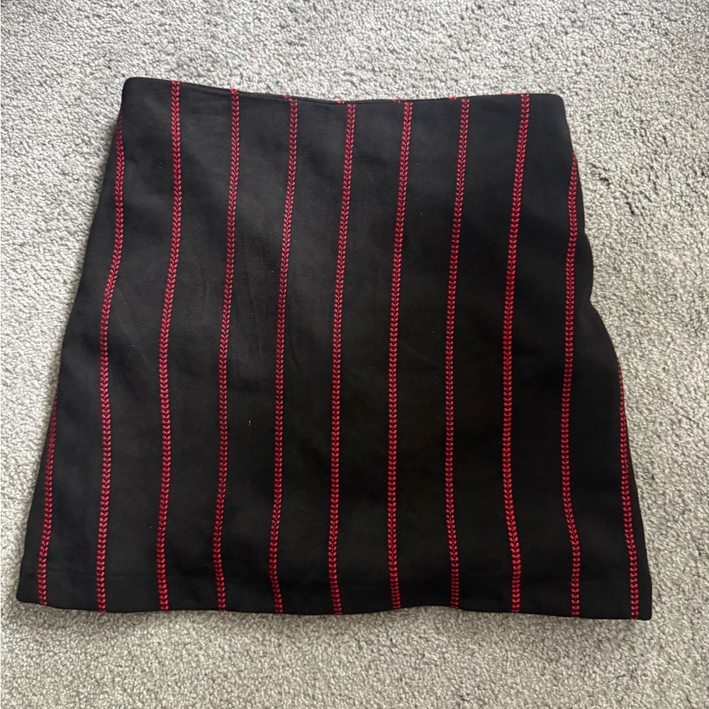 LIKE NEW Black Mini Skirt with Red Pinstripes | MED
